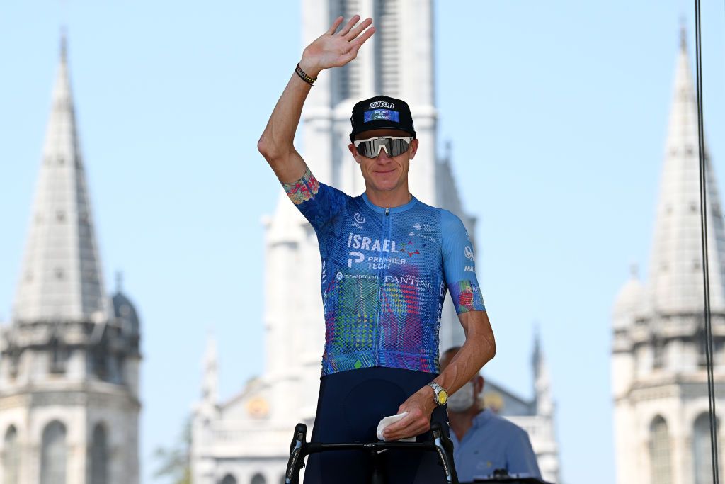 HAUTACAM FRANCE JULY 21 Christopher Froome of United Kingdom and Team Israel Premier Techduring the team presentation prior to the 109th Tour de France 2022 Stage 18 a 1432km stage from Lourdes to Hautacam 1520m TDF2022 WorldTour on July 21 2022 in Hautacam France Photo by Dario BelingheriGetty Images