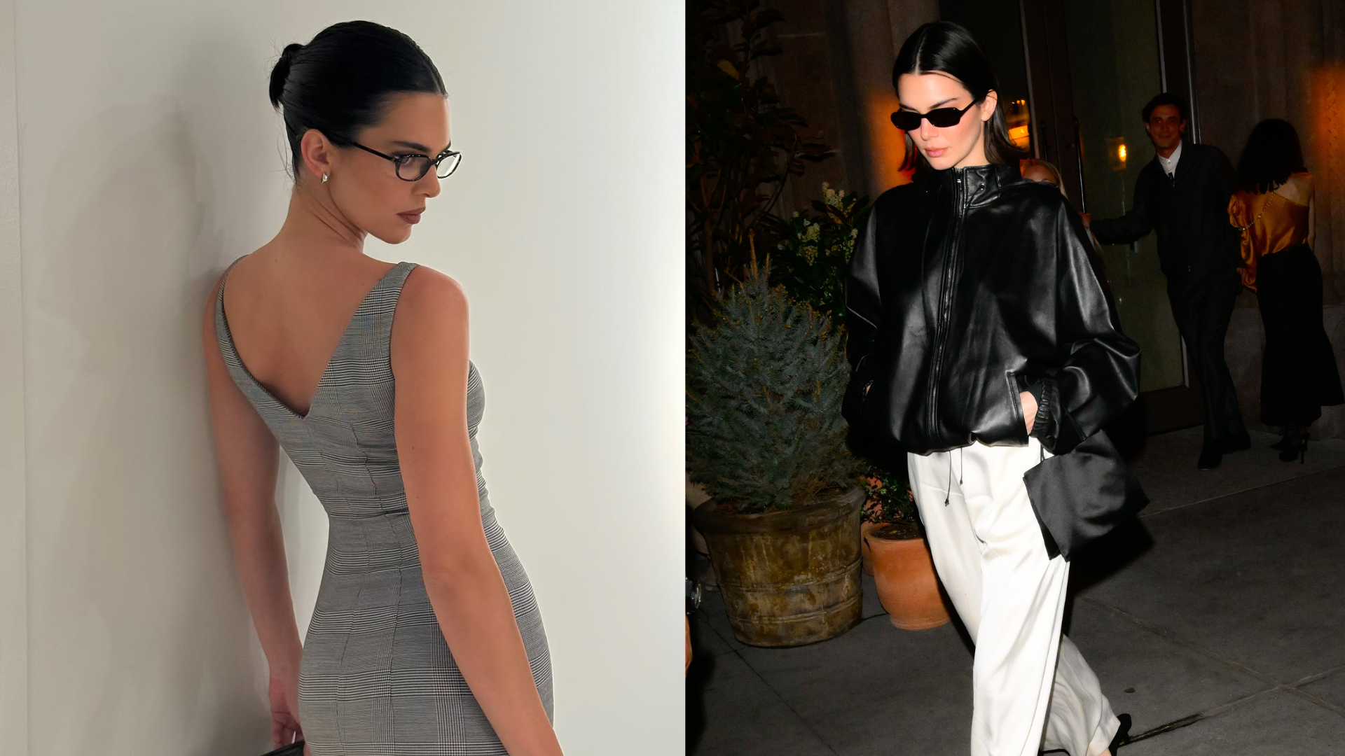 kendall jenner wearing leather jacket and sunglasses