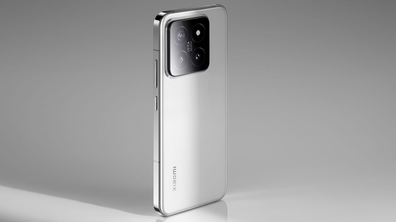 Xiaomi 14 white back angled press image
