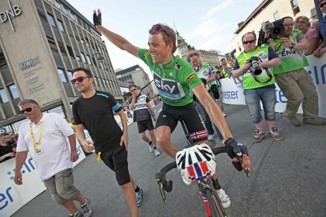 Edvald Boasson Hagen (Sky) celebrates after winning the stage