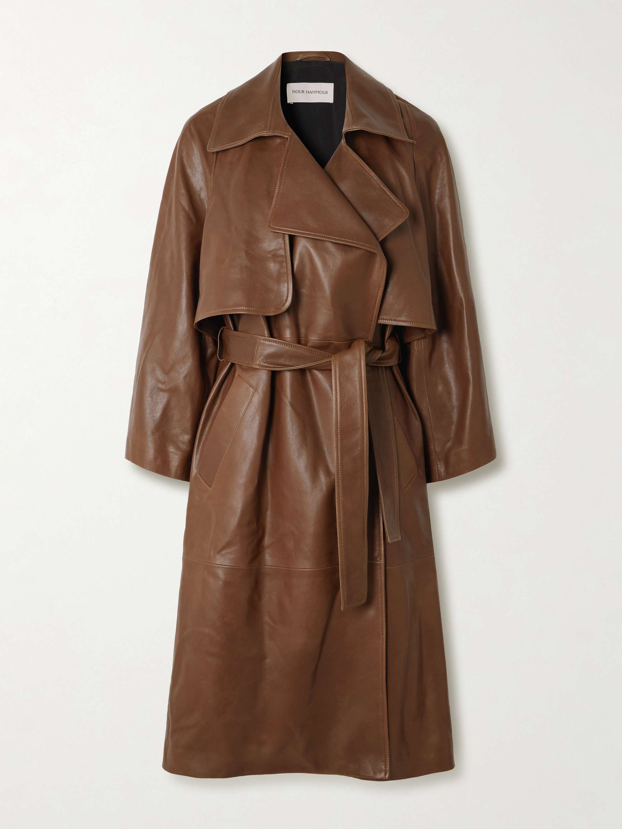 Cisely Belted Leather Trench Coat