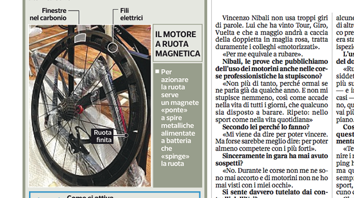 The report into mechanical doping has details of magnetic wheels