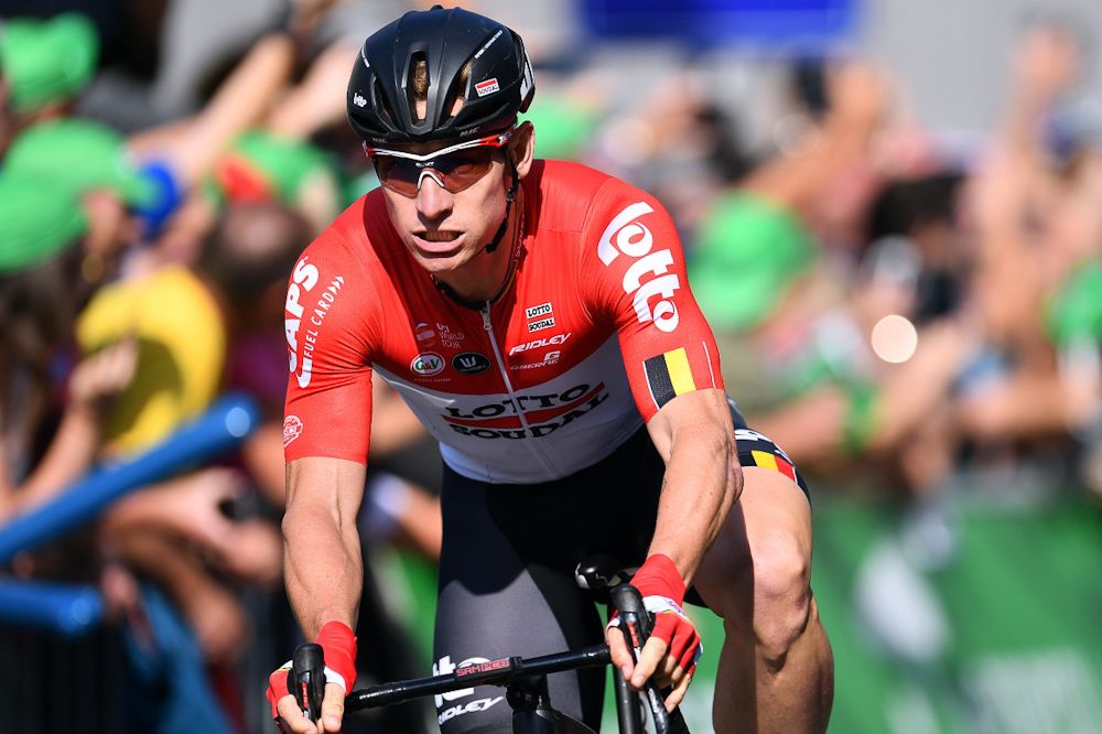 Andre Greipel after crossing the line to win stage 4 in Britain