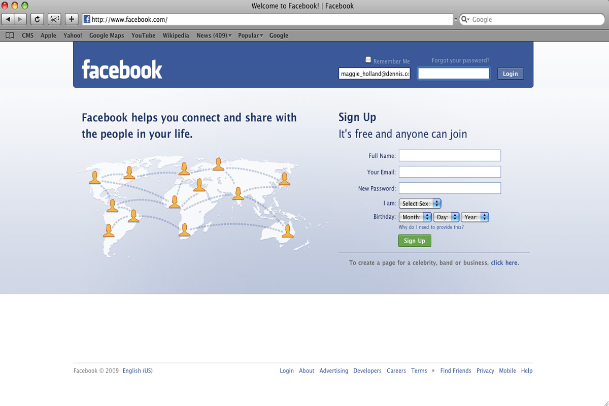 Facebook home page