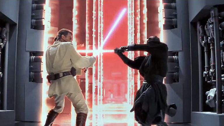 Qui-Gon Jinn and Obi-Wan Kenobi VS Darth Maul lightsaber duel