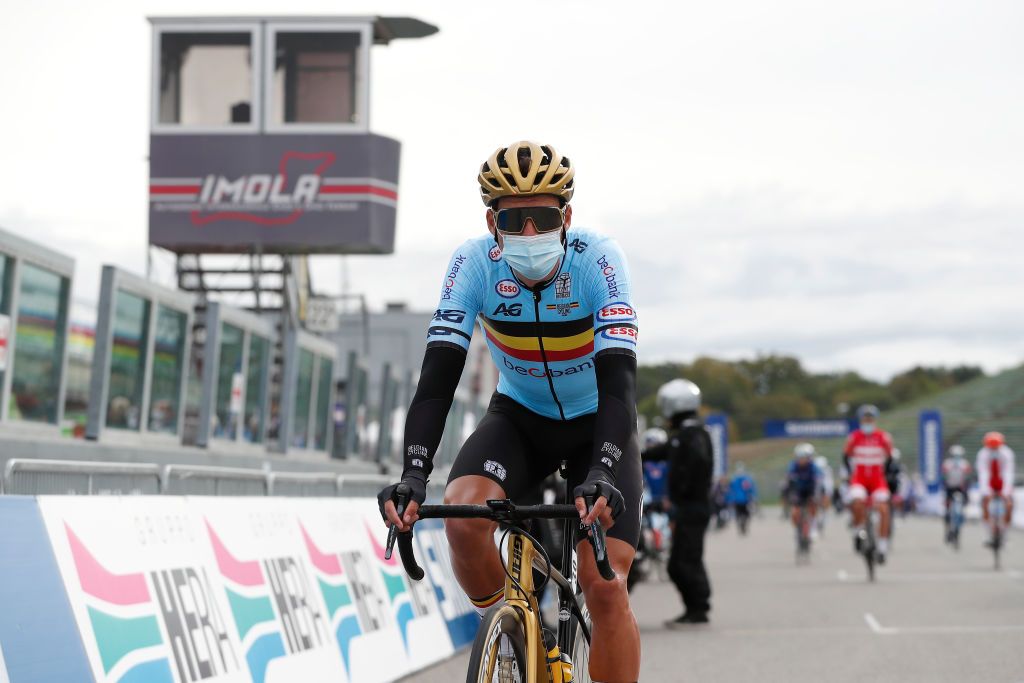 Greg Van Avermaet rides to the start line at the World Championships