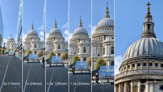 Several different photo zoom levels of a church