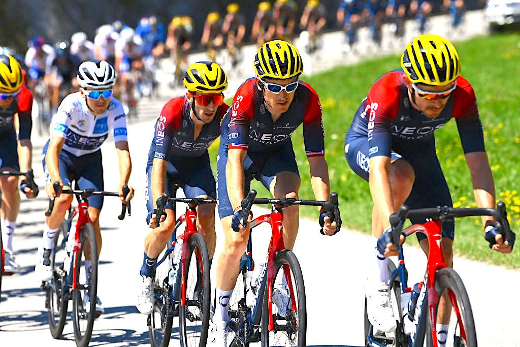 CHÃ‚TEL - LES PORTES DU SOLEIL, FRANCE - JULY 10: (L-R) Adam Yates of United Kingdom and Team INEOS Grenadiers Geraint Thomas of The United Kingdom and Team INEOS Grenadiers competes during the 109th Tour de France 2022, Stage 9 a 192,9km stage from Aigle to ChÃ¢tel les portes du Soleil 1299m / #TDF2022 / #WorldTour / on July 10, 2022 in ChÃ¢tel les portes du Soleil, France. (Photo by Tim de Waele/Getty Images)