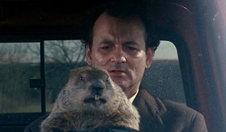 Groundhog Day Bill Murray drives with Punxsutawney Phil on his lap