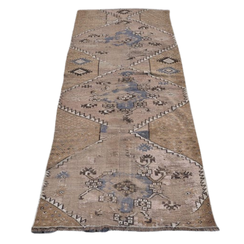Vintage Anatolian Oushak Runner Rug, Soft Natural Cotton Wool (2x6 Ft)