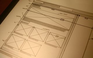 In this example, I've drawn over the design on tracing paper, identified two columns, a header and a footer. I've also noted down widths in pixels and labelled some key elements like the thumbnails and breadcrumbs