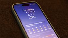 A general view of a weather app on an iPhone 15.