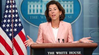 Commerce secretary Gina Raimondo talking at a press briefing