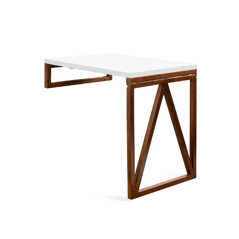 Jeteho Modern Wall-Mounted Folding Table, 24" X 33" X 31", White and Walnut, for Dining Room or Home Office Decor | Wayfair