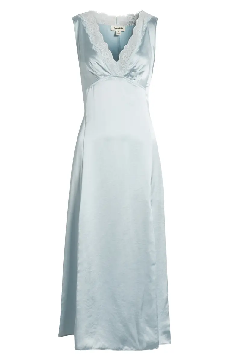 Open Edit Lace Trim Satin Slipdress