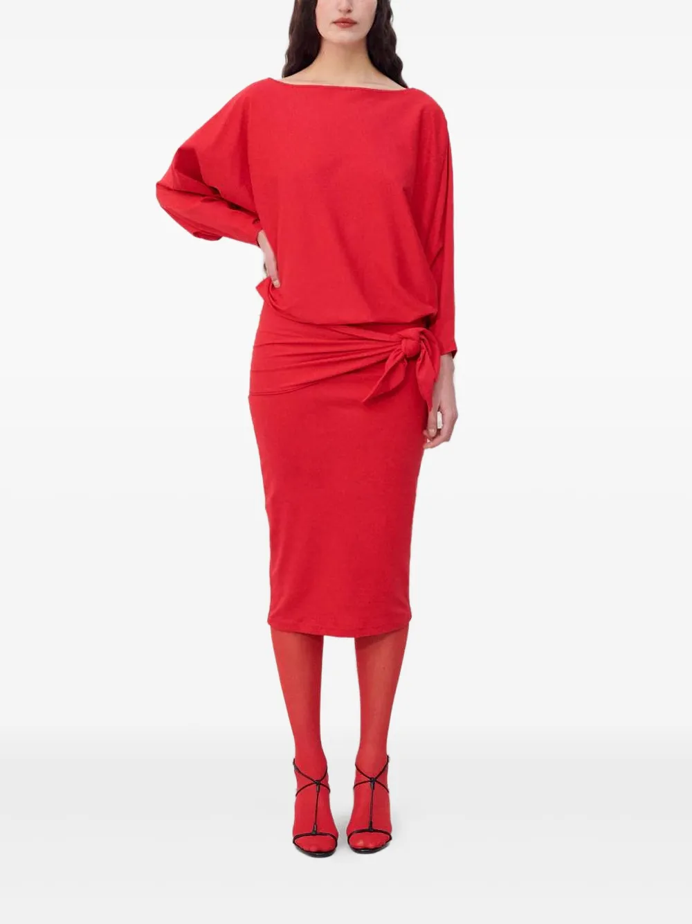 Lamia Lagha Tie-Detail Long-Sleeve Midi Dress | I