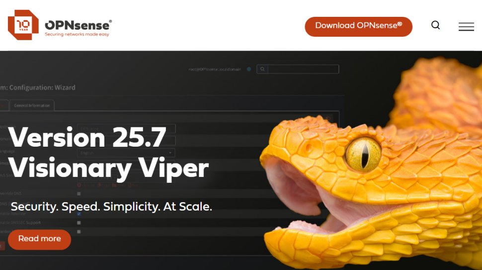 Website screenshot of OPNsense (August, 2025)