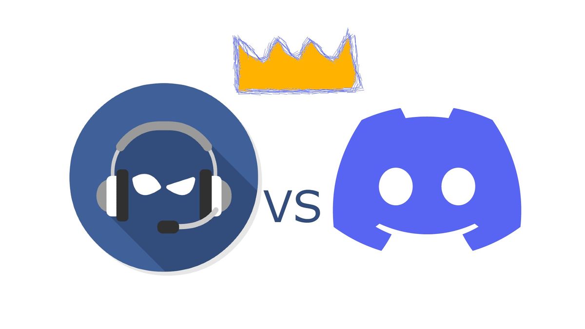 TeamSpeak and Discord icons with a crown above them