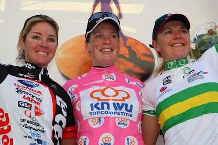 The podium, Rochelle Gilmore (Lotto Ladies Team), Kirsten Wild (Cervelo Test Team) and Kirsty Broun (Australia). Wild also leads the Dutch "Top Compeititie"