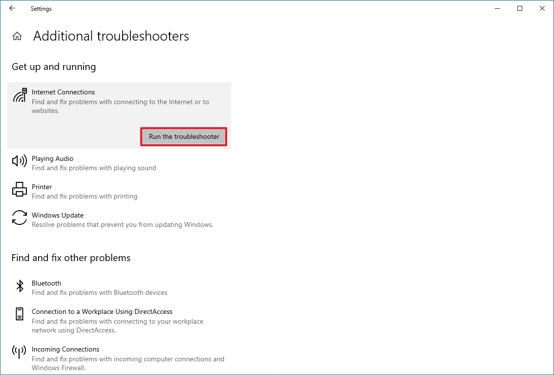 Internet Connections Troubleshooter