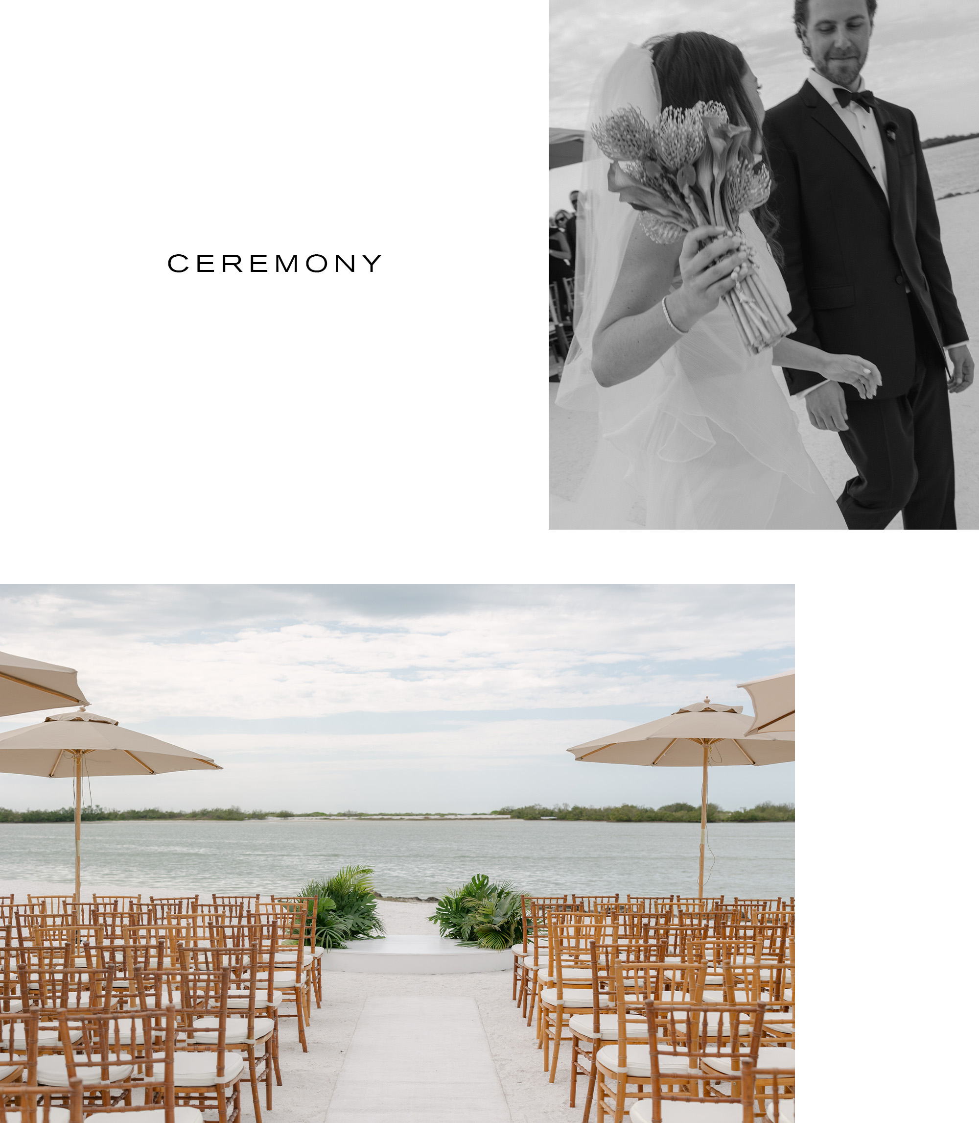 Collage of Kelli Orihuela and Chris Denci and their wedding venue.