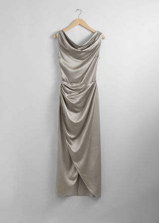 Draped Satin Midi Dress