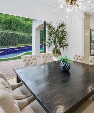 Dining room and pool in Serena Williams' house in Beverly Hills