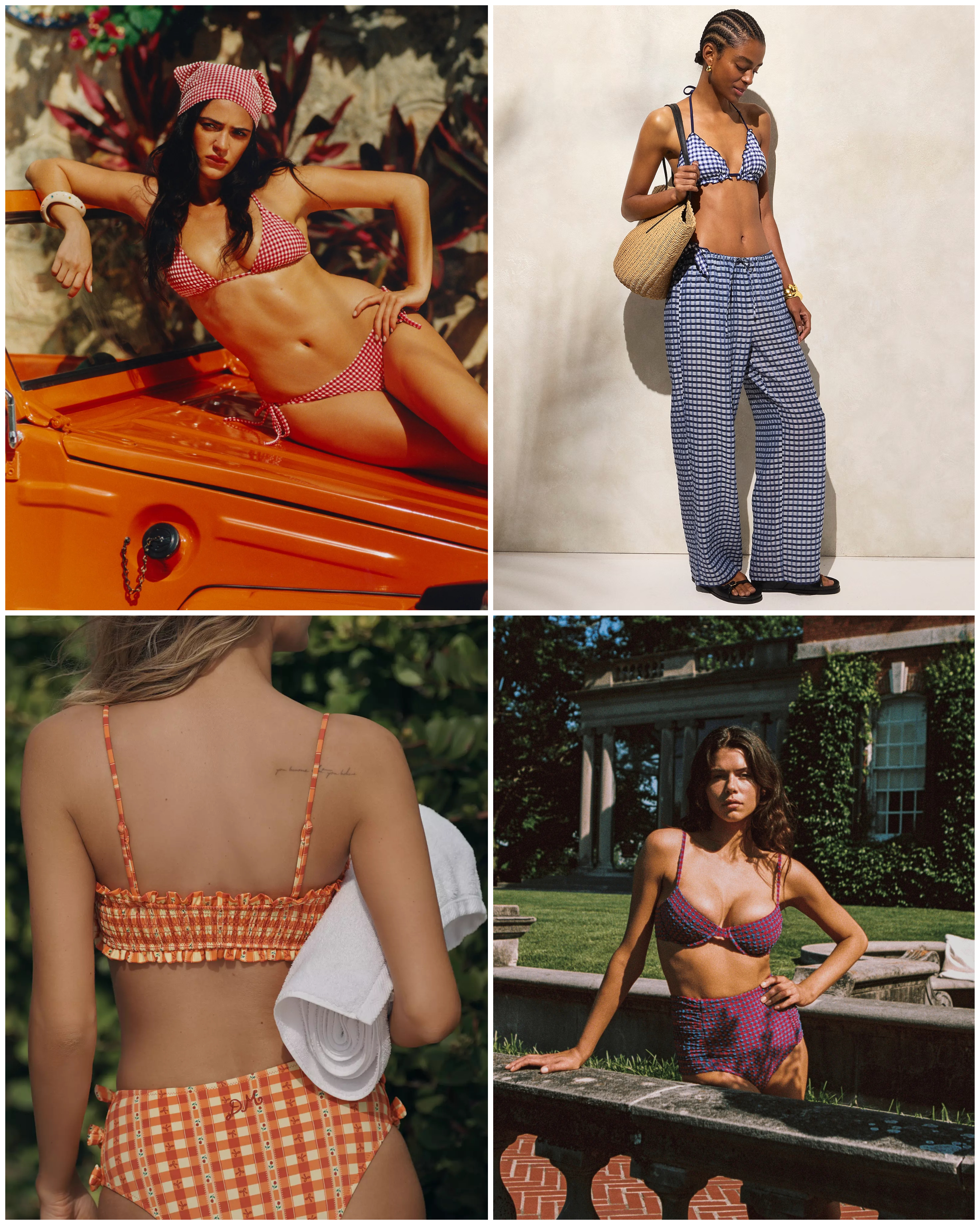 the gingham 2025 swim trend at Hunza G, J.Crew, Anthropologie, Juillet