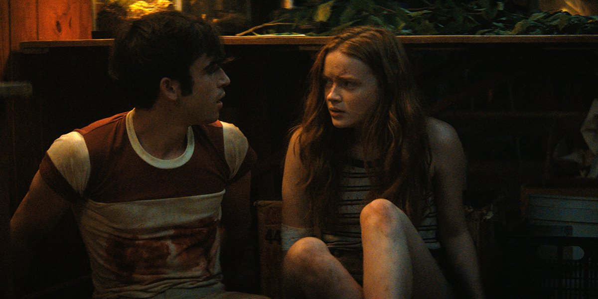 Ted Sutherland and Sadie Sink in Fear Street Part 2: 1978