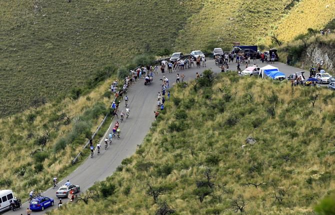 Alberto Contador (Saxo-Tinkoff) attacks from the select lead group on the ascent of Mirador del Sol.