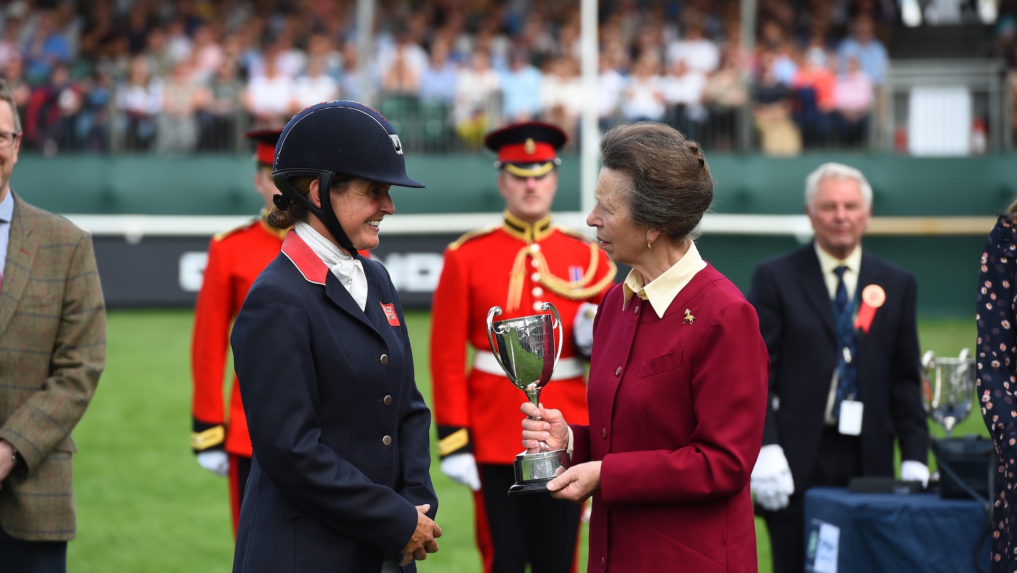 Princess Anne at Burghley 2022, presenting the trophy to Piggy March