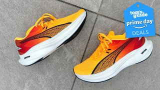 Puma Deviate Nitro 3 in orange and red with Prime Day Deals badge