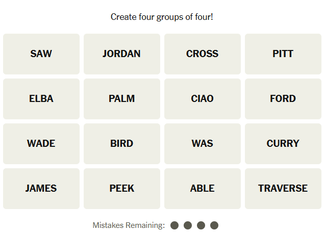 The New York Times Connections puzzle on May 15, 2026