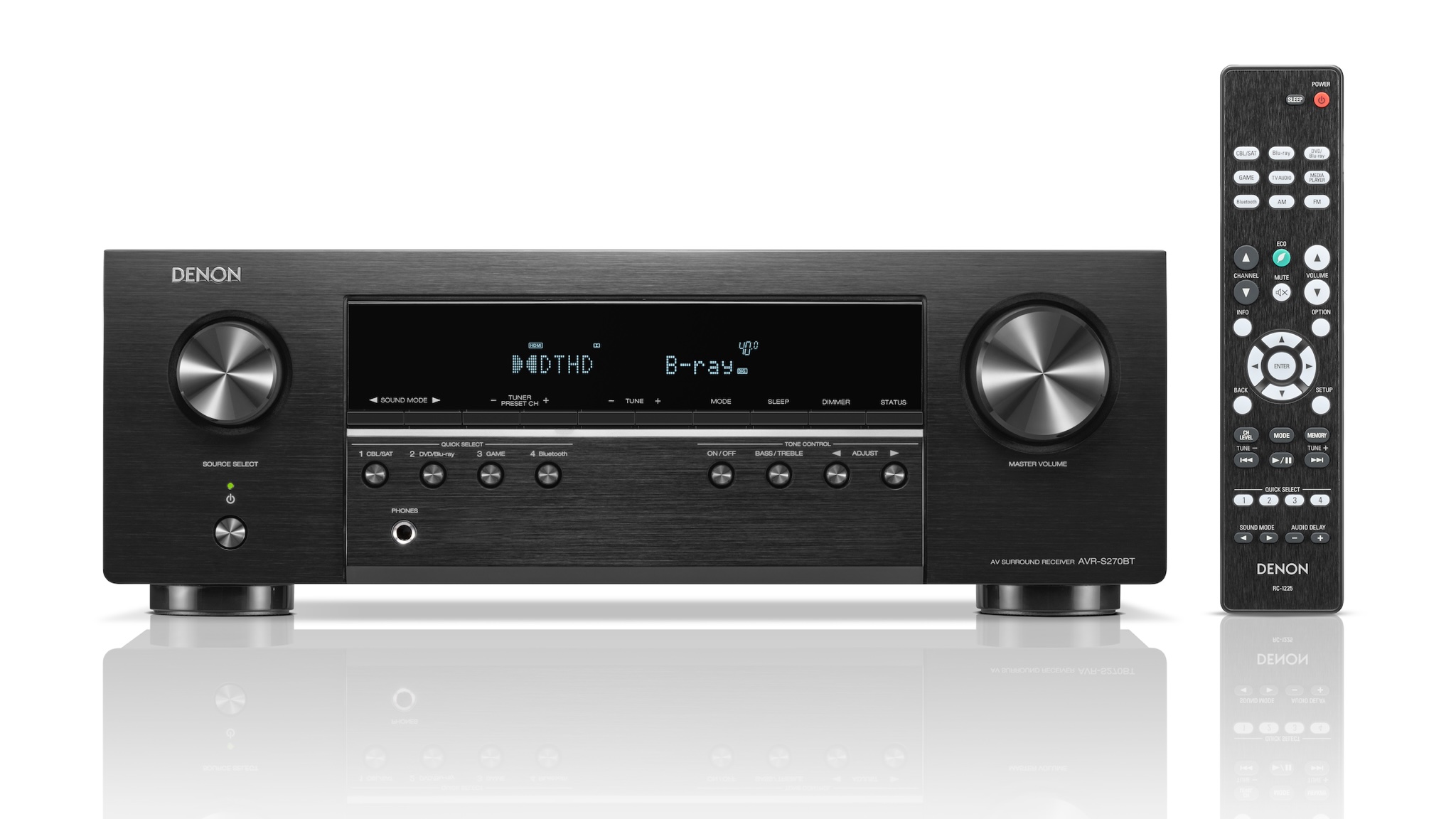 Product photo of the Denon AVR-S270BT from the front against a white background