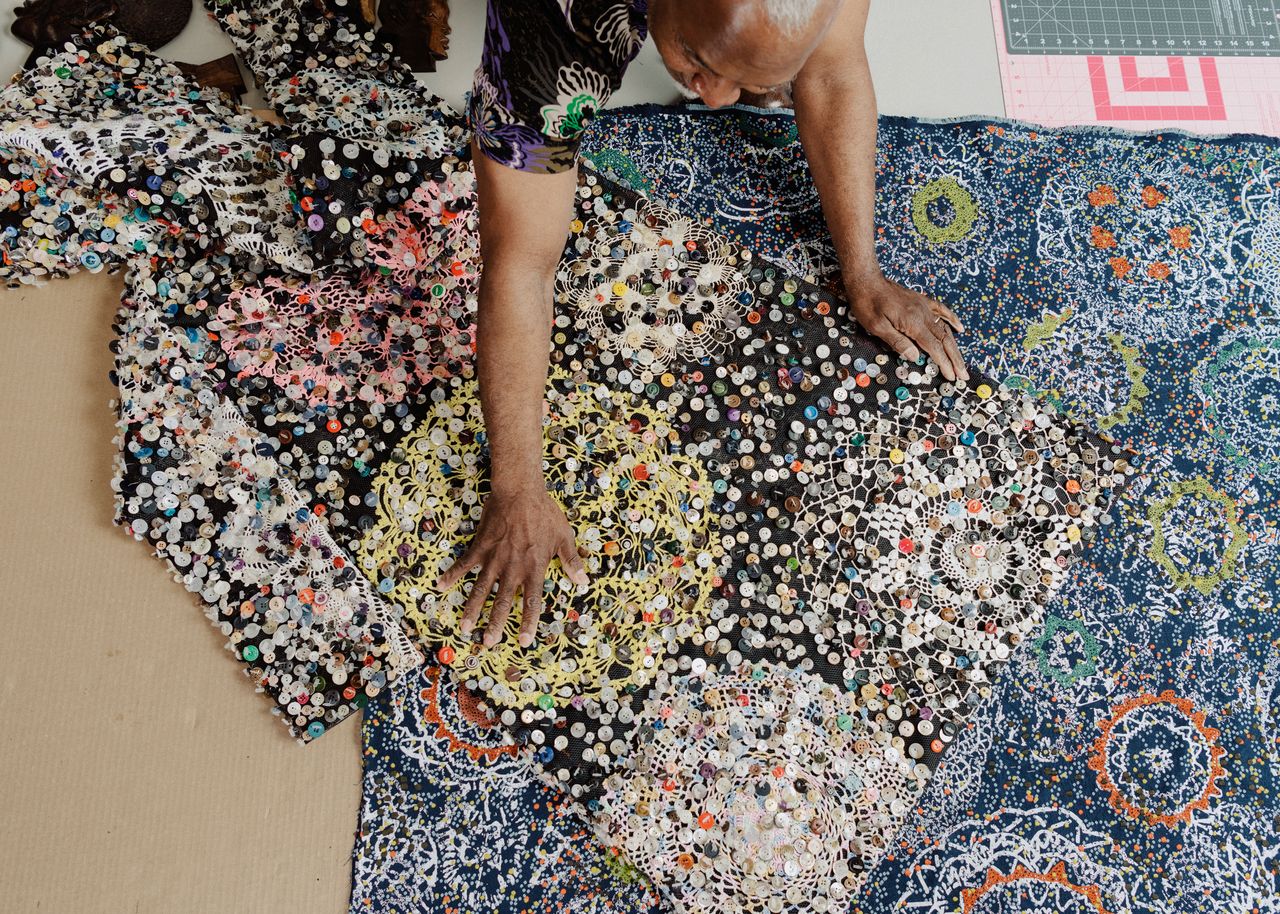 Nick Cave with buttons textile for Knoll