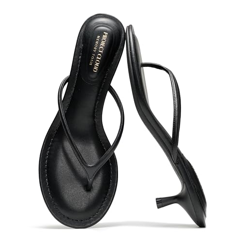 Project Cloud 100% Genuine Leather Kitten Heels for Women Footwear - Memory Foam Fashion Thong Heels for Women - Lightweight Summer Sandals for Womens 2026 (mango, Blklea,9m)