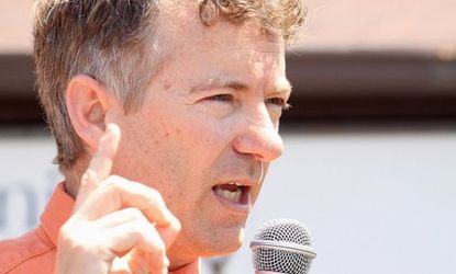 Rand Paul speaking to supporters at a rally in Florence, Kentucky.