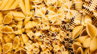 White pasta in various shapes