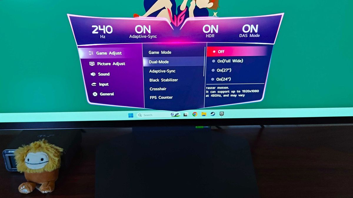 Close up of LG UltraGear 32GS95UE-B OSD settings menu