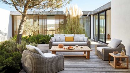 One of the outdoor furniture rules to break - synthetic wicker furniture on outdoor decking