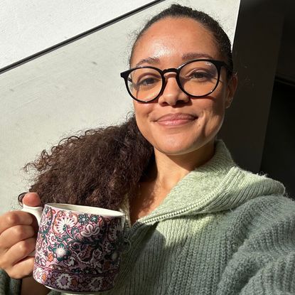 Giving up coffee: Rebecca Shepherd drinking a mug of peppermint tea