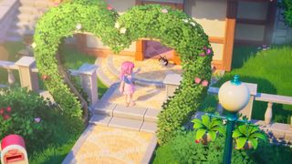 Player leaving house in Heartopia with dog