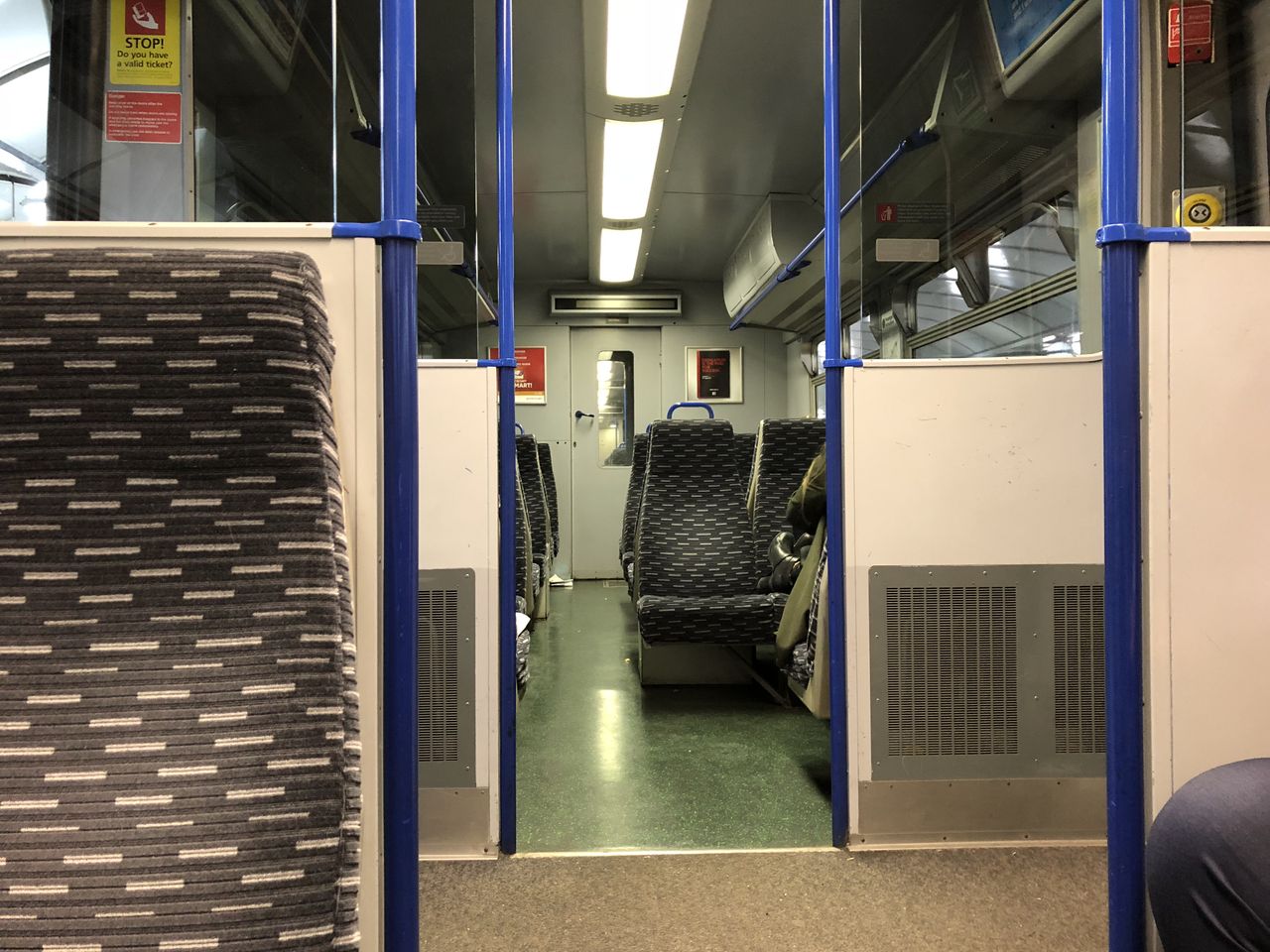 The fluorescent lighting of this train carriage isn&rsquo;t ideal to shoot with, but the iPhone 8 does okay