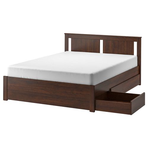 Songesand Bed Frame With 4 Storage Boxes - Brown/lur&ouml;y Queen
