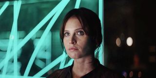 Jyn Erso at the rebel base in Rogue One.