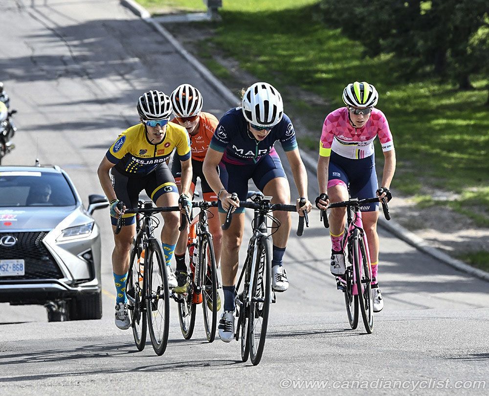 V&eacute;ronique Bilodeau (Desjardins Ford p/b Cromwell), Rebecca Beaumont (Peppermint), Katherine Maine (Rally Cycling) and Ariane Bonhomme (The Cyclery Racing)