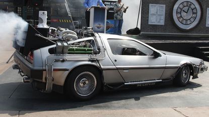 A model of Back to the Future's flying DeLorean