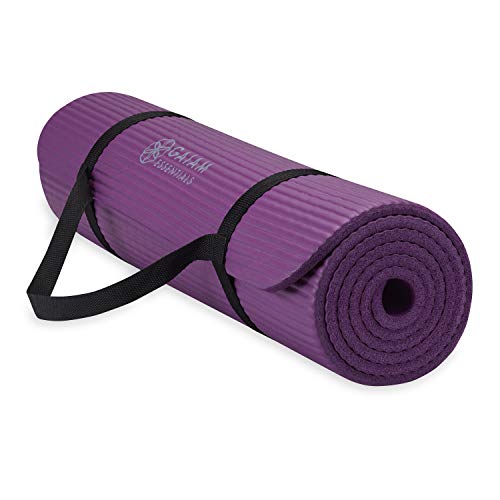 Gaiam Essentials Thick Yoga Mat Fitness &amp;amp; Exercise Mat With Easy-Cinch Carrier Strap, Purple, 72"l X 24"w X 2/5 Inch Thick, 10mm