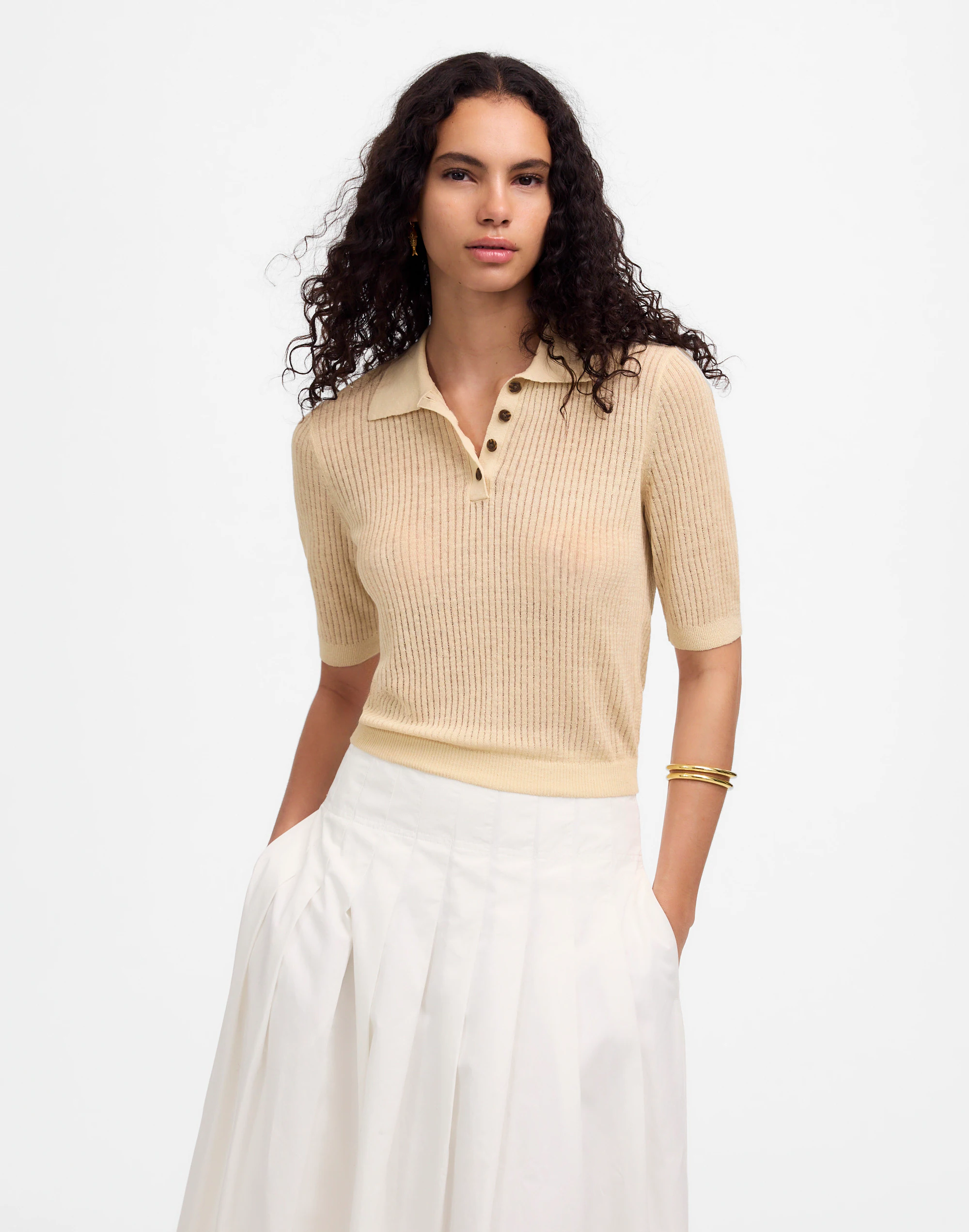 Short-Sleeve Polo Sweater Tee