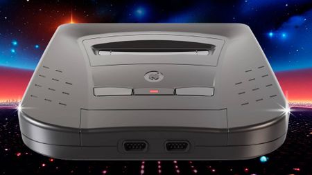 Black Sega GF1 Neptune console with blue and orange lights in backdrop.